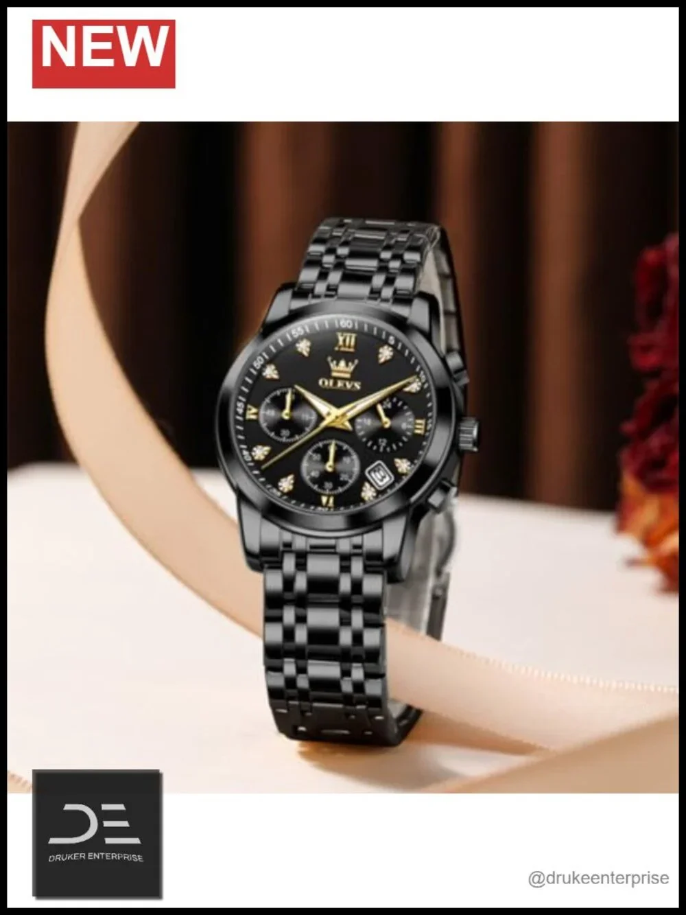 Multifunctional Two Tone Stainless Steel Quartz Watch with Diamond Accents
